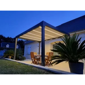 Pergola bioclimatique en aluminium Menea 4x3 motorisée grise