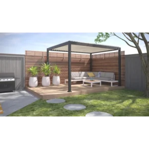 Pergola bioclimatique autoportante Prima, aluminium gris anthracite 12m²