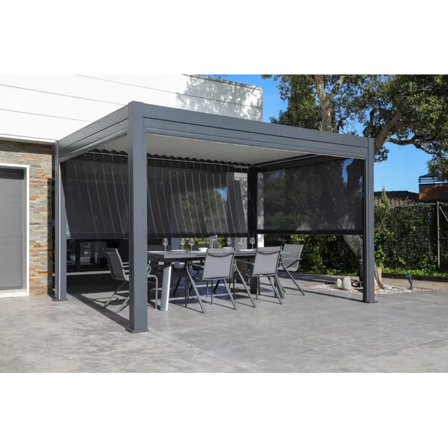 Pergola bioclimatique solaire en aluminium Anémone et intégralement équipée