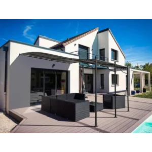 Pergola tonnelle adossée en métal - 3 x 4 m - Gris
