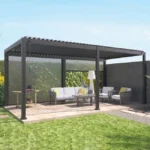 Pergola Bioclimatique gris anthracite 300x600cm. aluminium à lames orientables + 2 stores 3m TRIOMPHE 6X3M + 2 STORES 3M