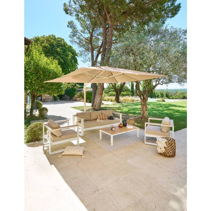 Parasol déporté rectangulaire inclinable MELHIA Lin / Argile 4 x 3 m - Aluminium traité époxy, Acier, Oléfine – Image 11