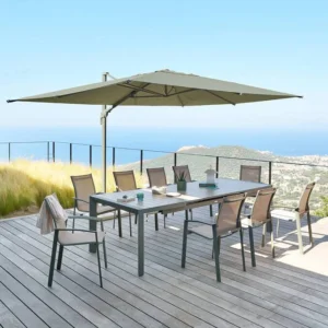 Parasol déporté rectangulaire inclinable MELHIA Vert laurier 4 x 3 m - Aluminium, Acier, Oléfine