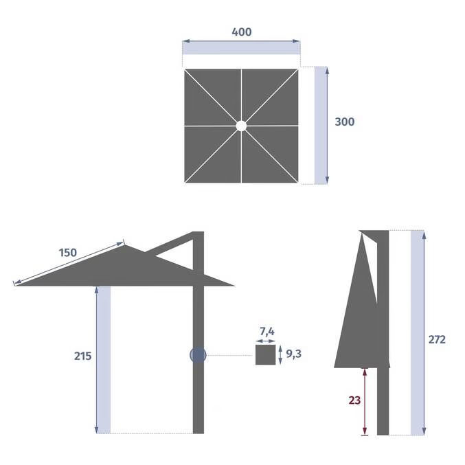 Parasol déporté rectangulaire inclinable MELHIA Vert laurier 4 x 3 m - Aluminium, Acier, Oléfine – Image 9