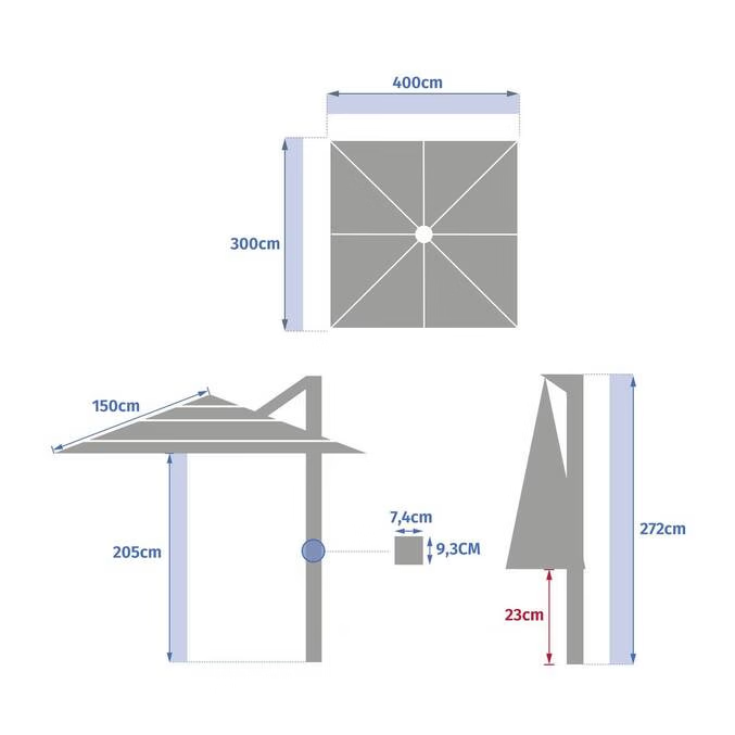 Parasol déporté rectangulaire inclinable MELHIA Lin 4 x 3 m - Aluminium traité époxy, Acier, Oléfine – Image 9