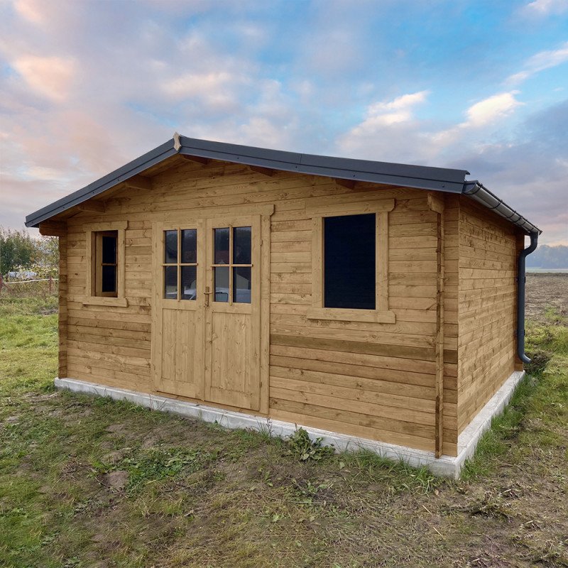 Abri en bois massif 19,8m² PLUS 28mm traité teinté marron Gardy Shelter – Image 2