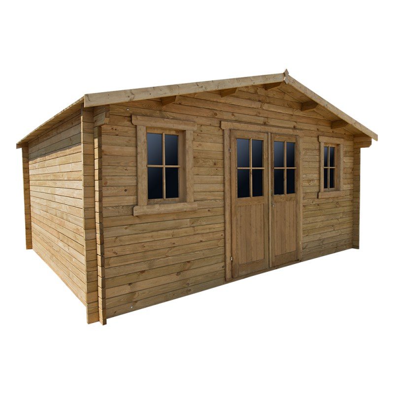Abri en bois massif 19,8m² PLUS 28mm traité teinté marron Gardy Shelter – Image 3