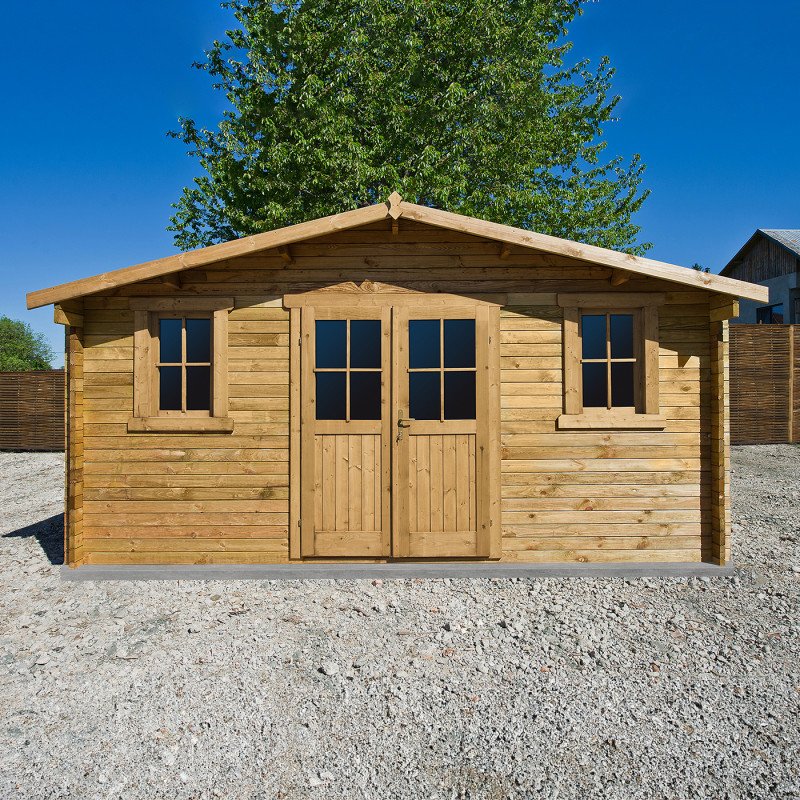 Abri en bois massif 19,8m² PLUS 28mm traité teinté marron Gardy Shelter – Image 4