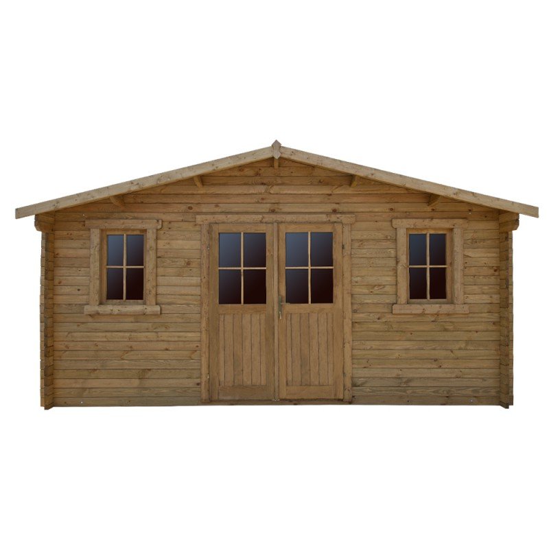 Abri en bois massif 19,8m² PLUS 28mm traité teinté marron Gardy Shelter – Image 6