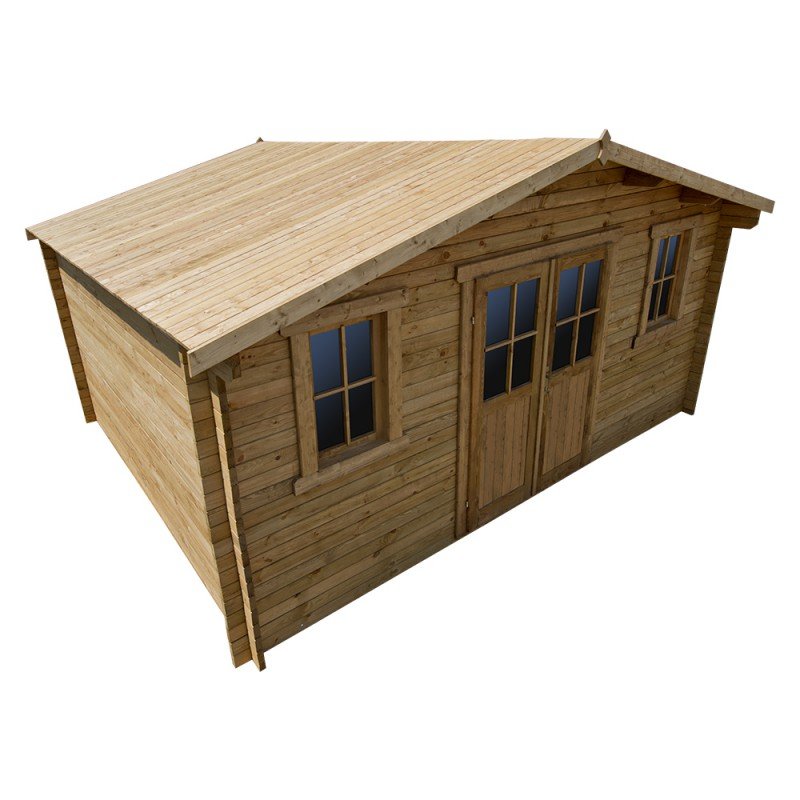 Abri en bois massif 19,8m² PLUS 28mm traité teinté marron Gardy Shelter – Image 7