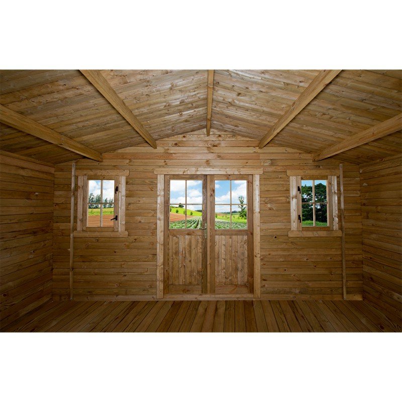 Abri en bois massif 19,8m² PLUS 28mm traité teinté marron Gardy Shelter – Image 9
